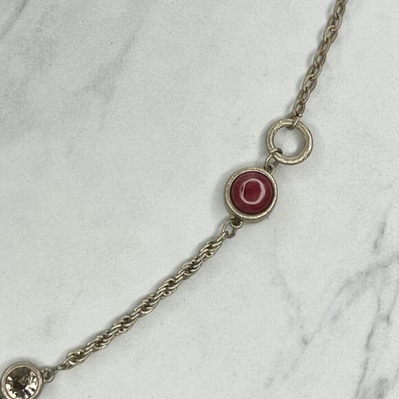 Chico's Rhinestone Station Silver Tone Chain Link Necklace - Picture 7 of 11